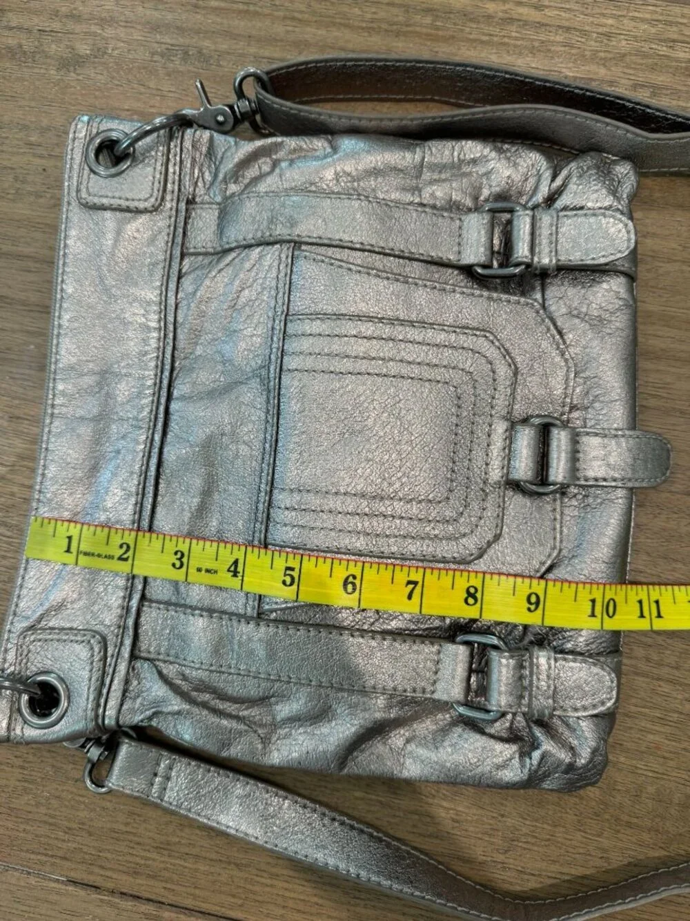 The Sak Leather Crossbody Clutch | Metallic Pewter | Versatile 2-Way
